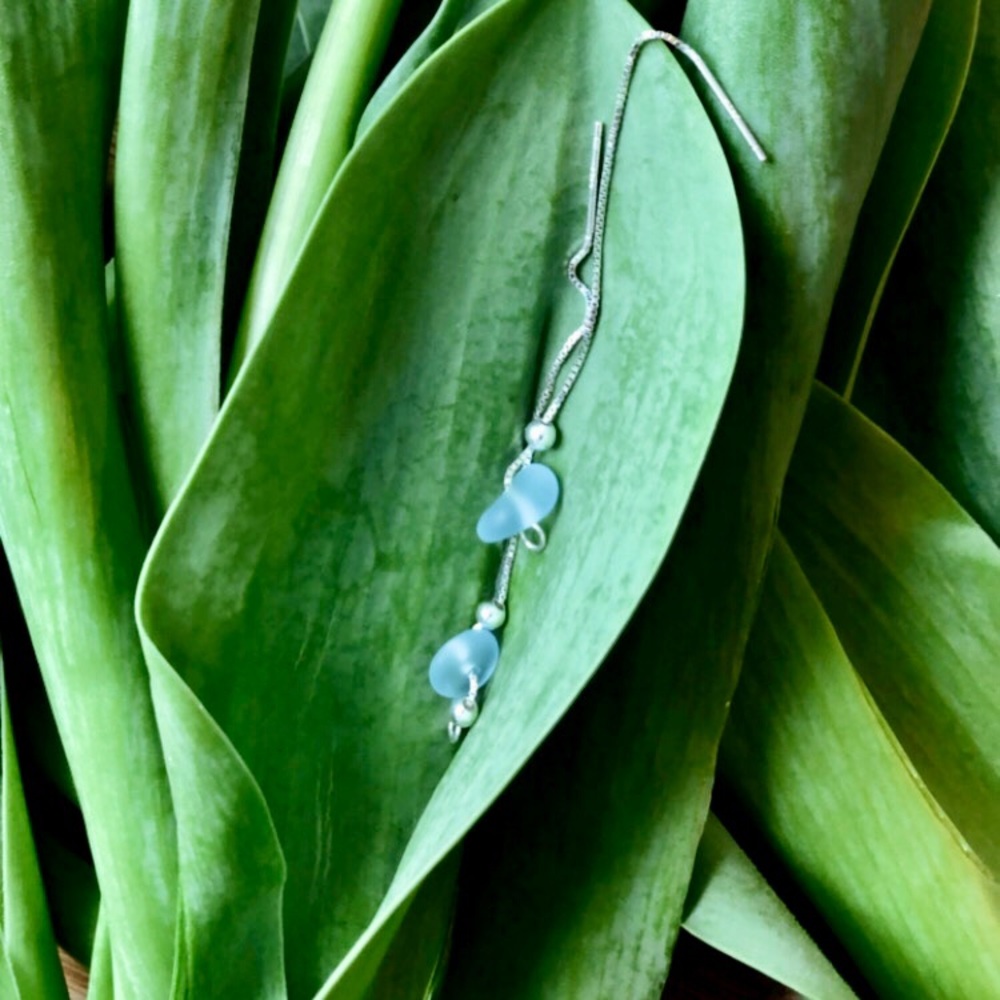 Handcrafted Sterling Silver sea glass earrings - Picture 2 of 11